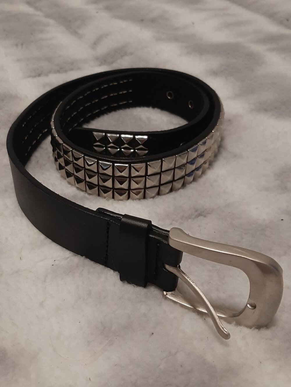 NEW Genuine Leather 3-Row Silver Pyramid Studded Belt - 37" Style Punk, Grunge